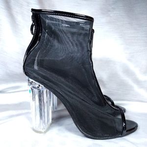 Black Mess Booties with clear Block heel. 39